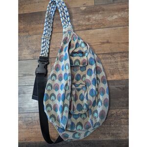 KAVU Rope Sling Bag – Boho Geometric Print Canvas Crossbody Backpack